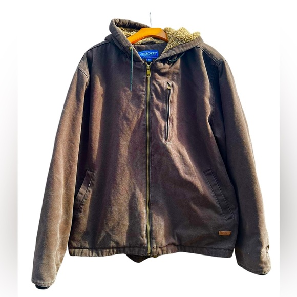 CHEROKEE Men's Duck Canvas Zip Up Hoodie Jacket with Sherpa Lining. - Picture 1 of 4